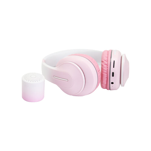 Pink Wireless Headphone and Mini Speaker Set